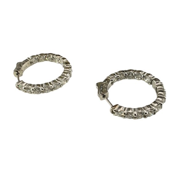 14 Karat White Gold Diamond Hoop Earrings #19519 - Picture 3 of 7
